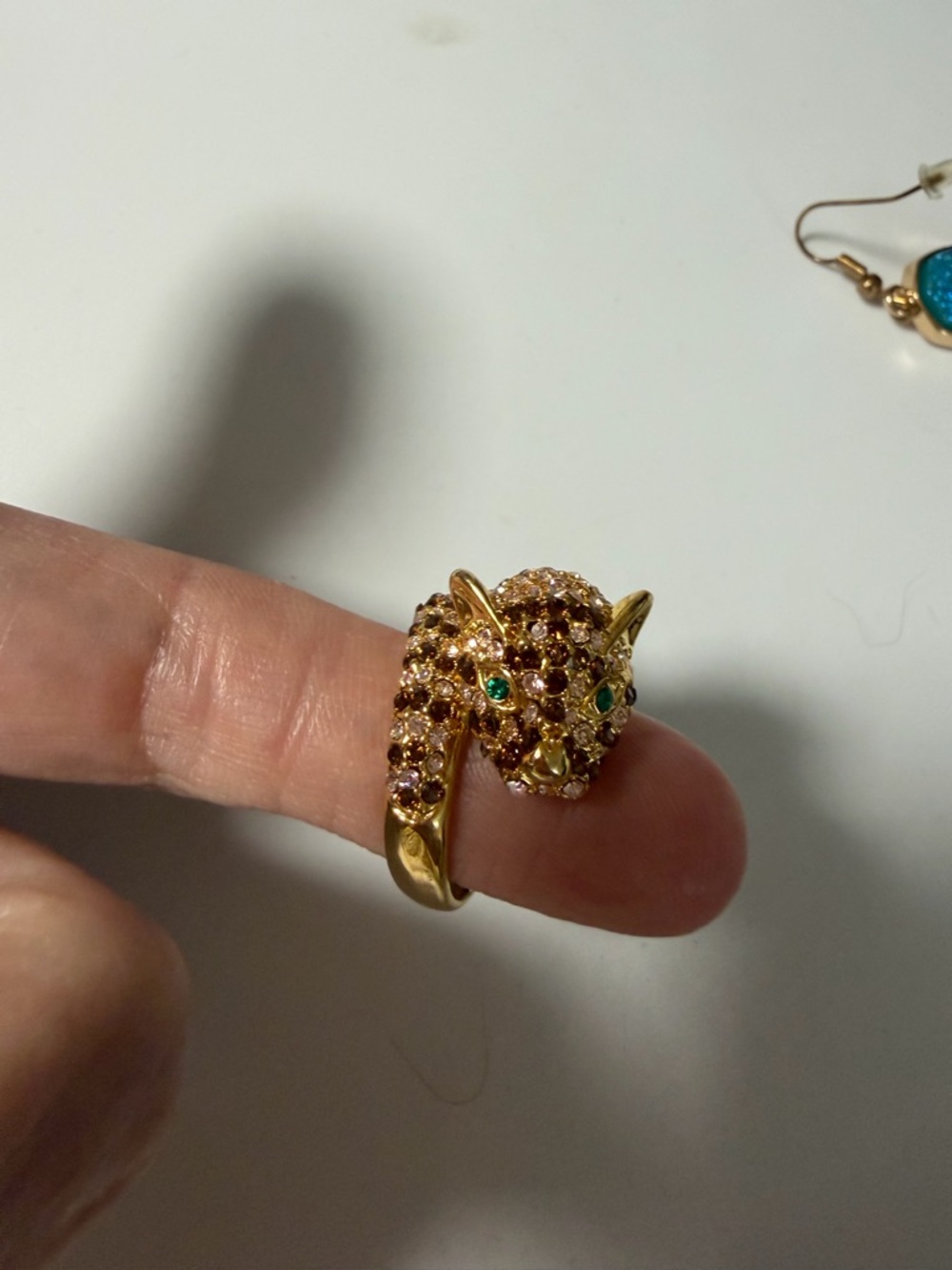 Gold-Tone Panther Ring with Green Eyes - Women's Jewelry